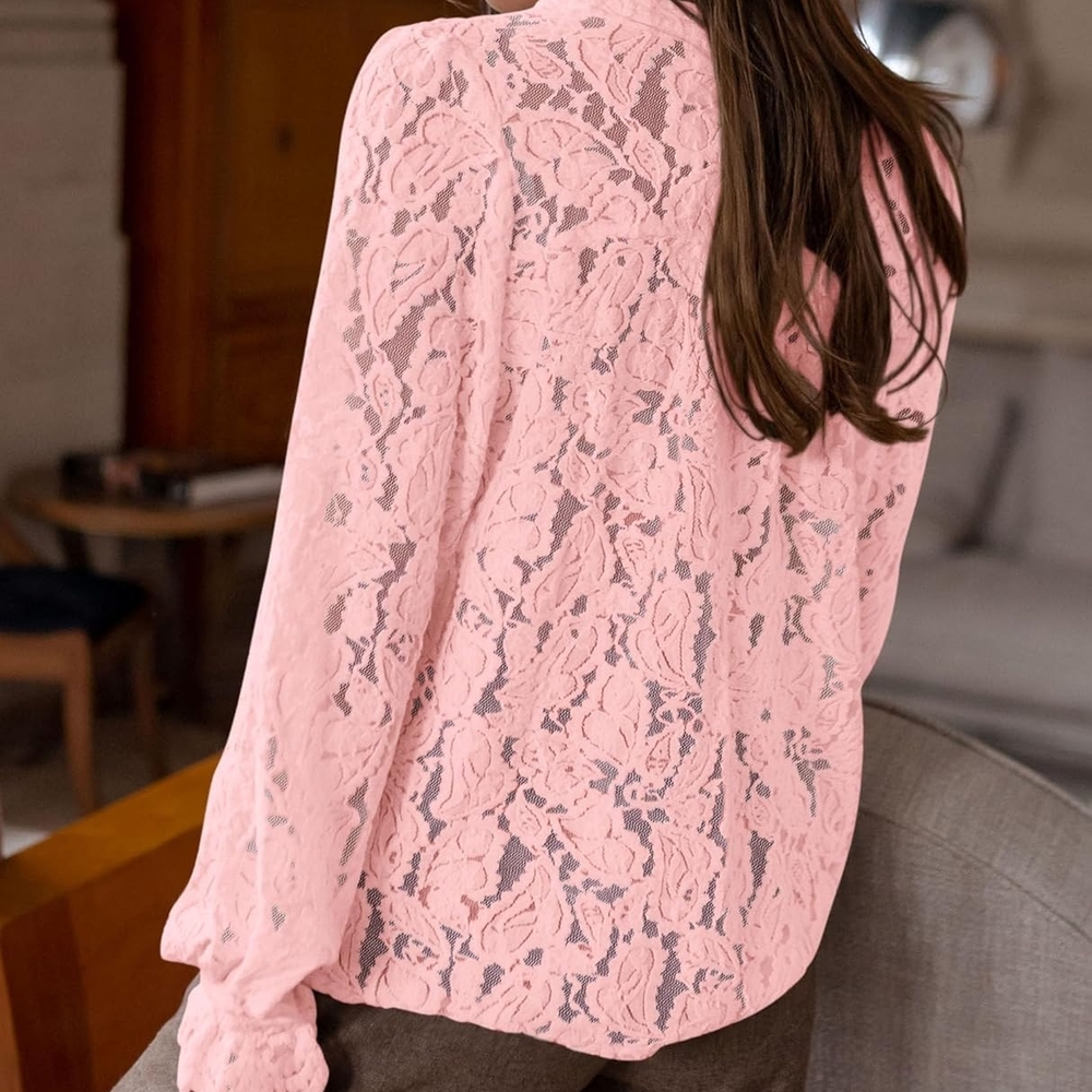 Elegant Pink Lace Blouse - Picture 5 of 6